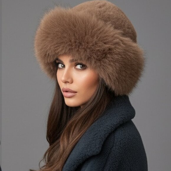 Brown Faux Fur Winter Bucket Hat - Picture 1 of 4